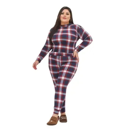 Pijama Feminino Plus Size Inverno Flanelado Comfortável Quentinho Quente Americano Soft Moderno - Shoptucom