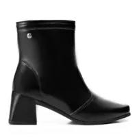Bota Feminina Lumiss Cano Curto Salto Bloco Baixo Confortável Bico Quadrado Preto