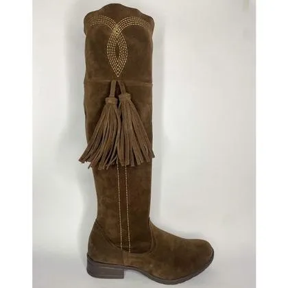 Bota cano alto feminina preta e marrom Klassipé