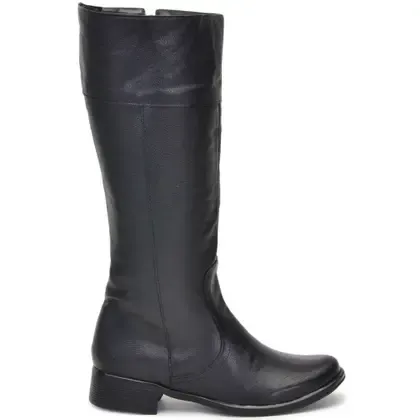 Bota Feminina Montaria 100% Couro Bovino Legítimo Cano Alto Salto Baixo Zíper Elástico Palmilha Confortável Leve Macio - CLA CLE