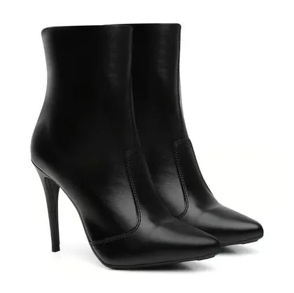 Bota Feminina Preta Cano Curto Salto Alto Fino Elegante - Bono Rock