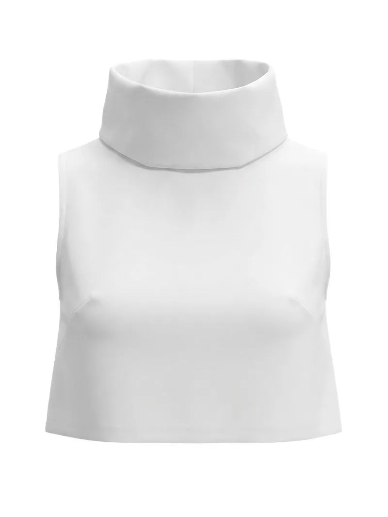 Denimoi Top Cropped Sem Mangas com Gola Exagerada