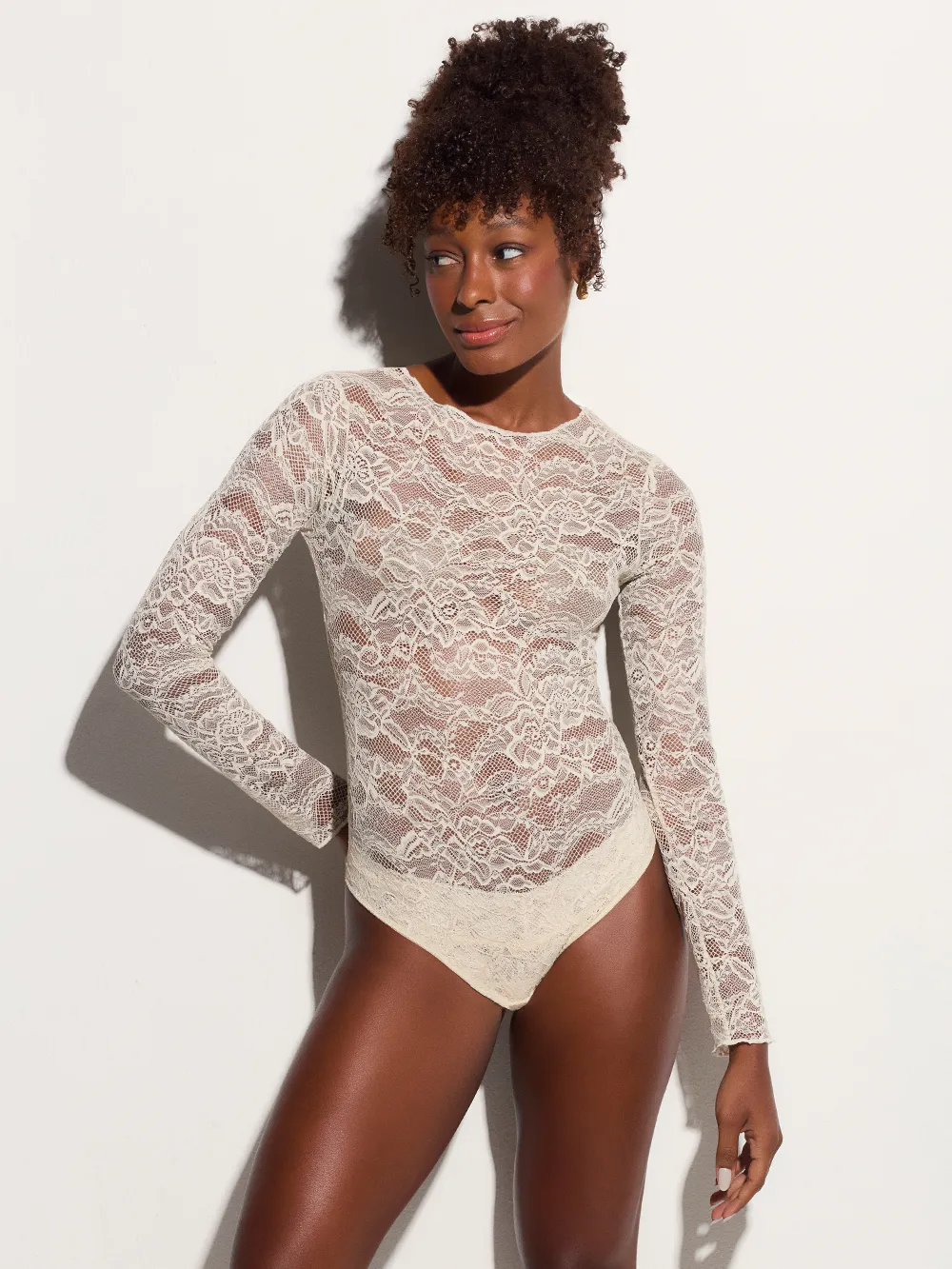 Body Manga Longa Renda Nara Off White