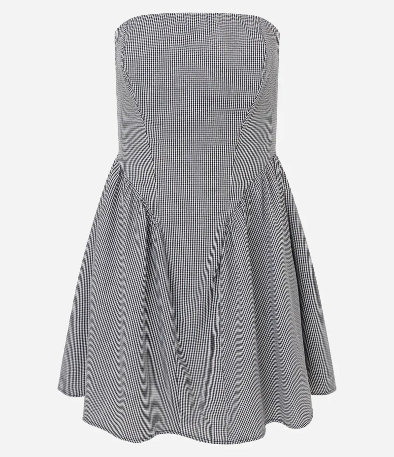 Vestido Curto Tomara que Caia em Algodão com Estampa Xadrez Preto/Branco
