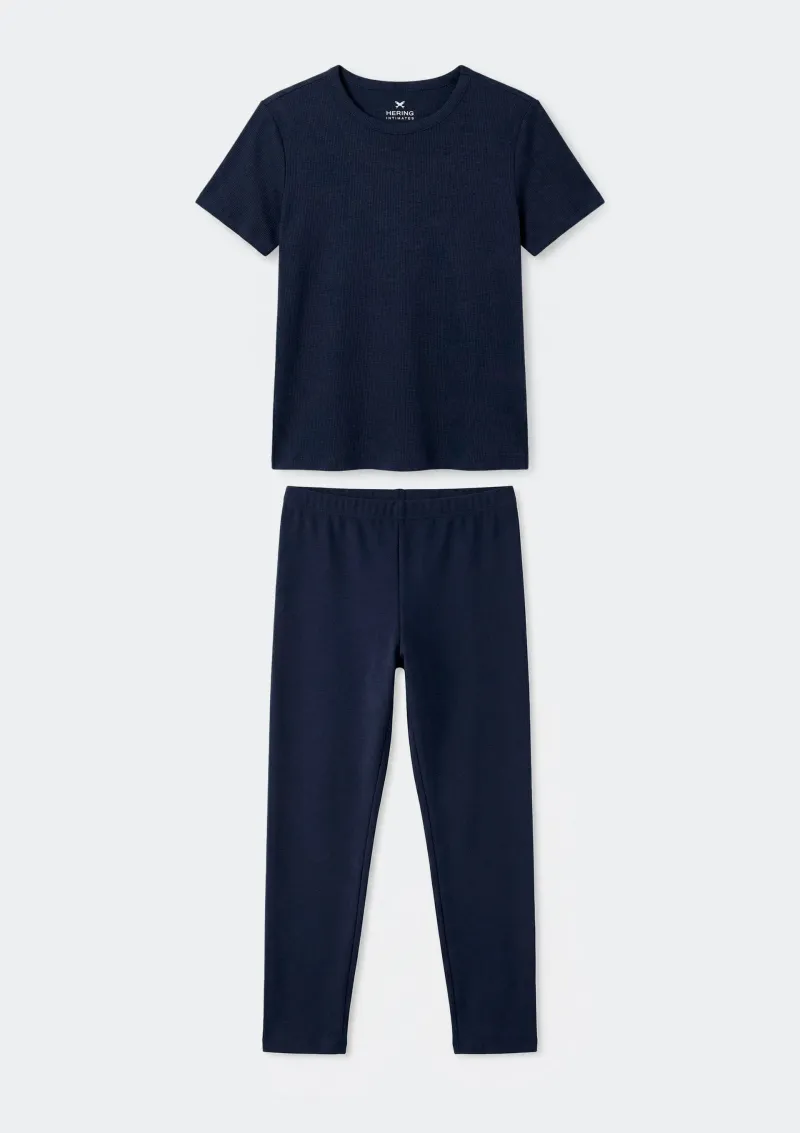 Pijama Feminino Longo Canelado - Azul