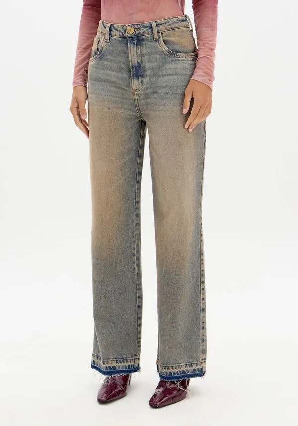 Calça Jeans Full Length Com Cintura Alta