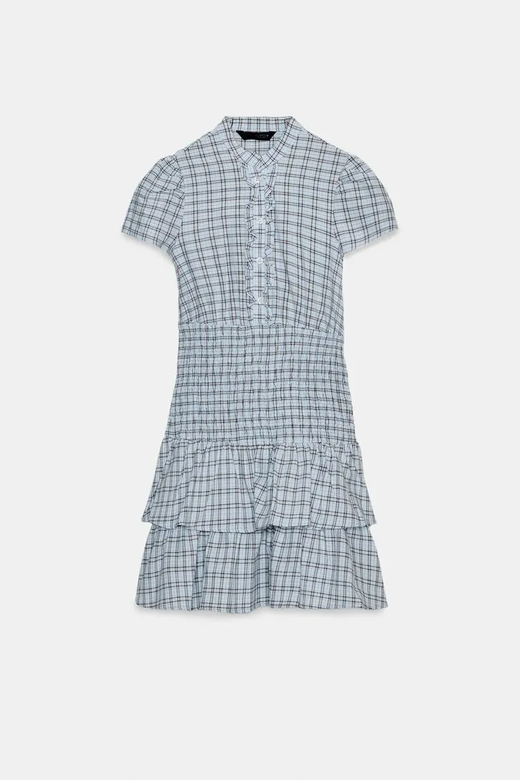 VESTIDO CURTO XADREZ COM BABADO