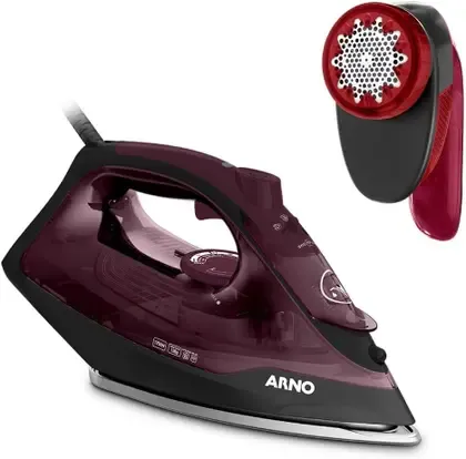 Kit Arno Ferro a Vapor Ultragliss Vinho com Base Durilium Airglide e Papa Bolinhas e Fiapos Arno 110v