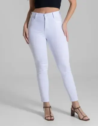 Calça Feminina Sawary Sarja Branca Cintura Media Cigarrete Original