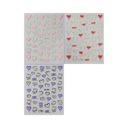 Adesivos De Unha Coração Dourado 3 Peças Y2K 3D Design Amor Vermelho Rosa Decalques De Manicure Para - NONE